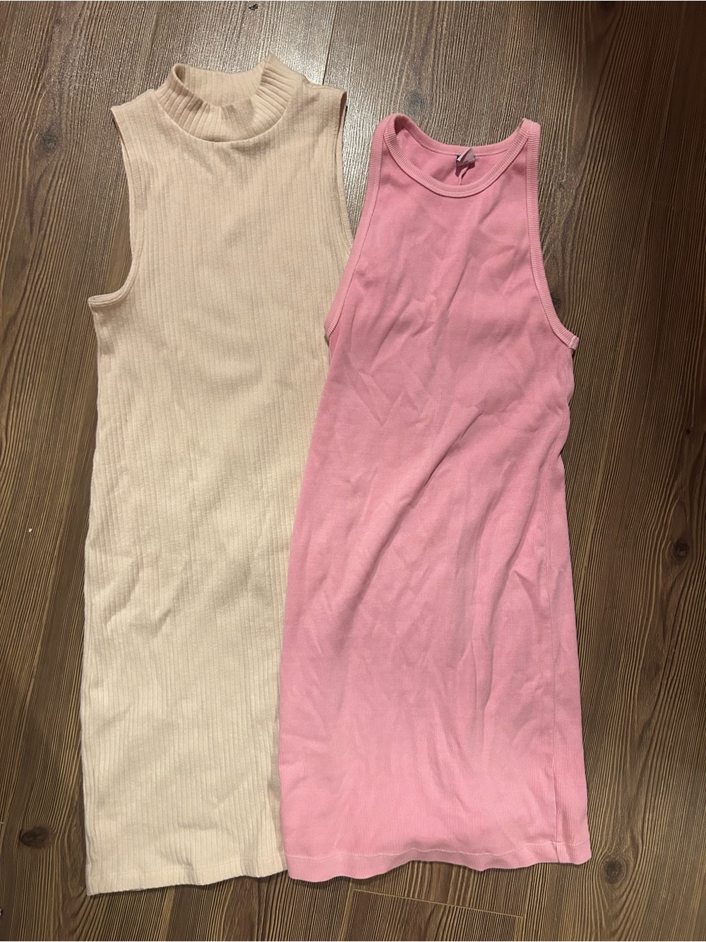 Old Navy Cream and Pink Ribbed Midi Dresses.     Sizes-S and S petite